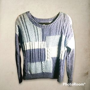 American Eagle Outfitters Crew Neck Long Sleeve Blue Knit Sweater